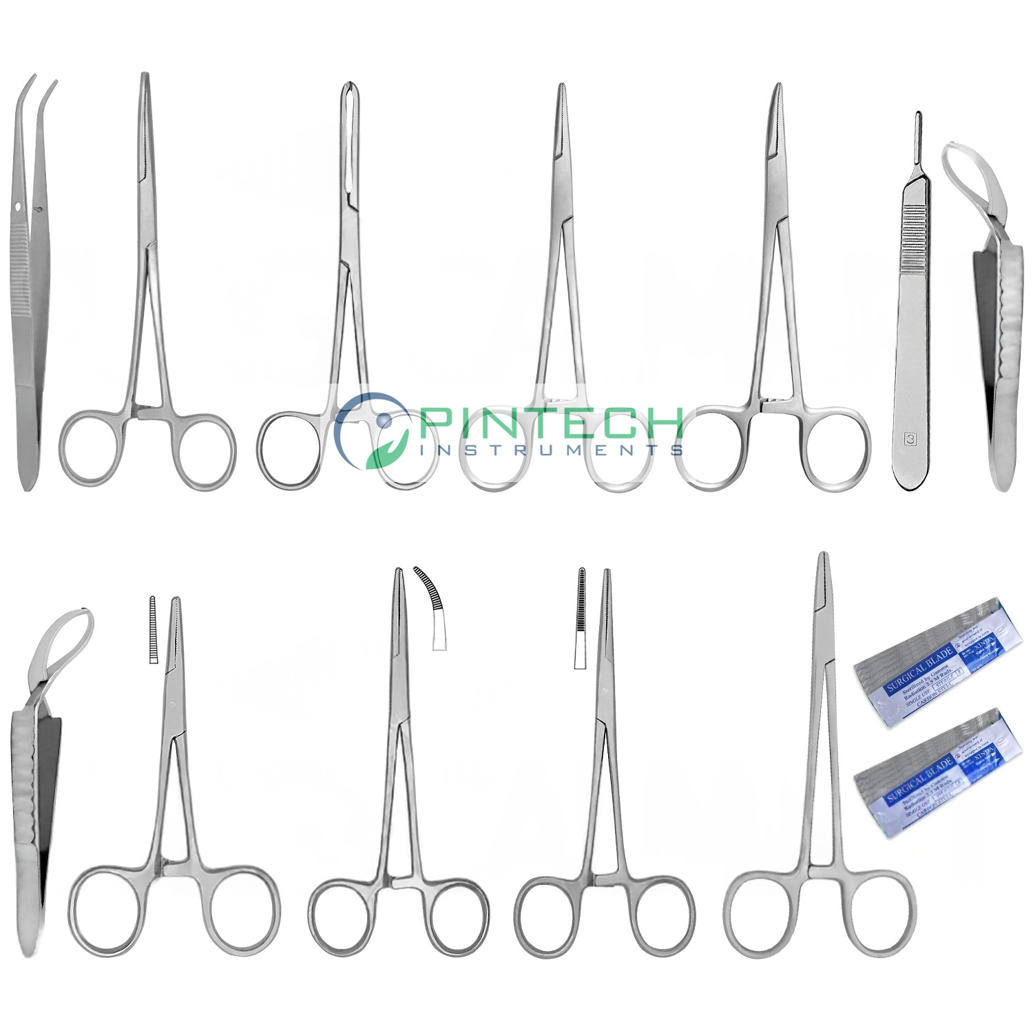 12 Pcs Minor Surgical Forceps Kit with 50 Scalpel Blades #10 and #11 — Surgical Sialkot Pakistan Pintech