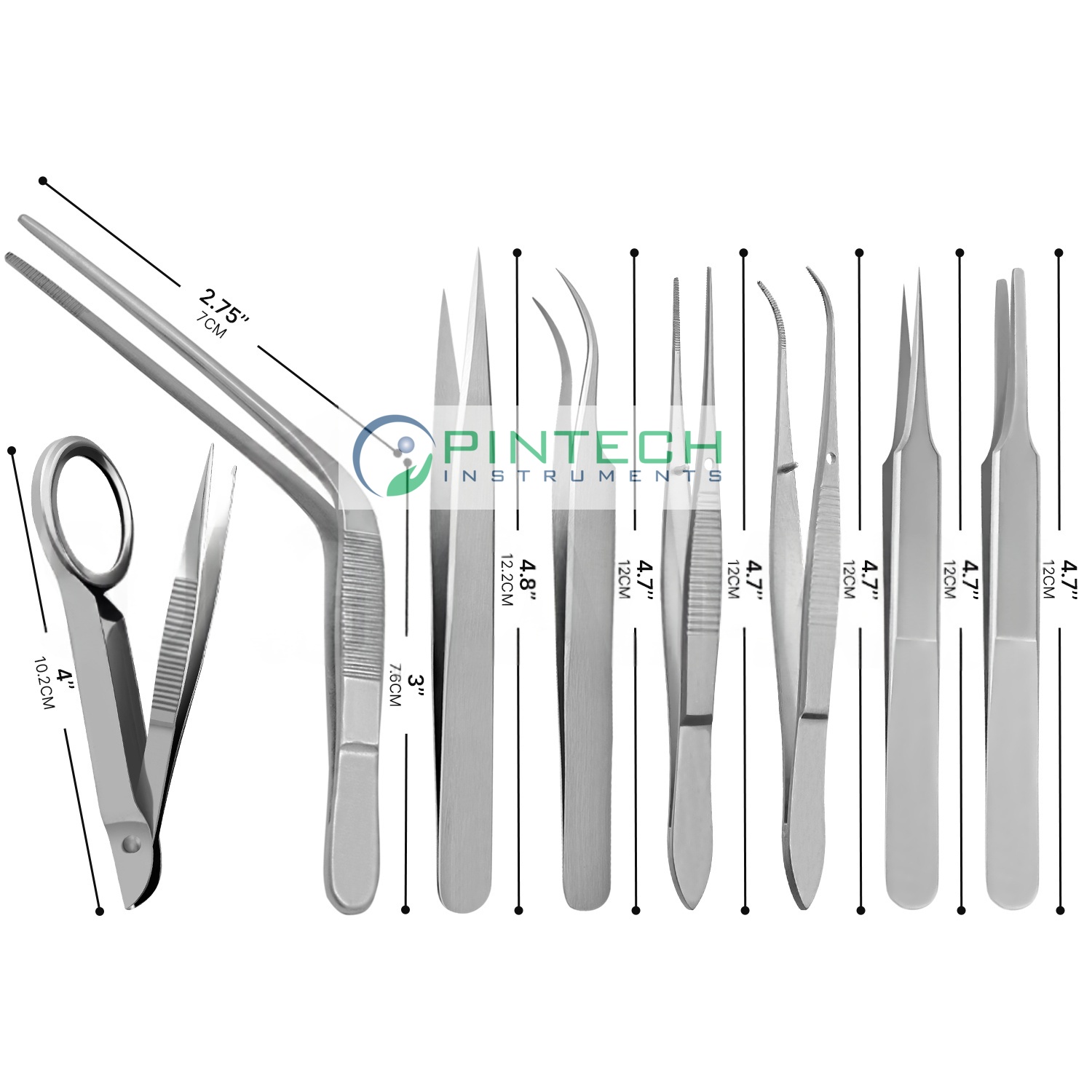 8 Pcs Splinter Tweezer and Fine Point Forceps Set with Magnifying Glass — Surgical Sialkot Pakistan Pintech