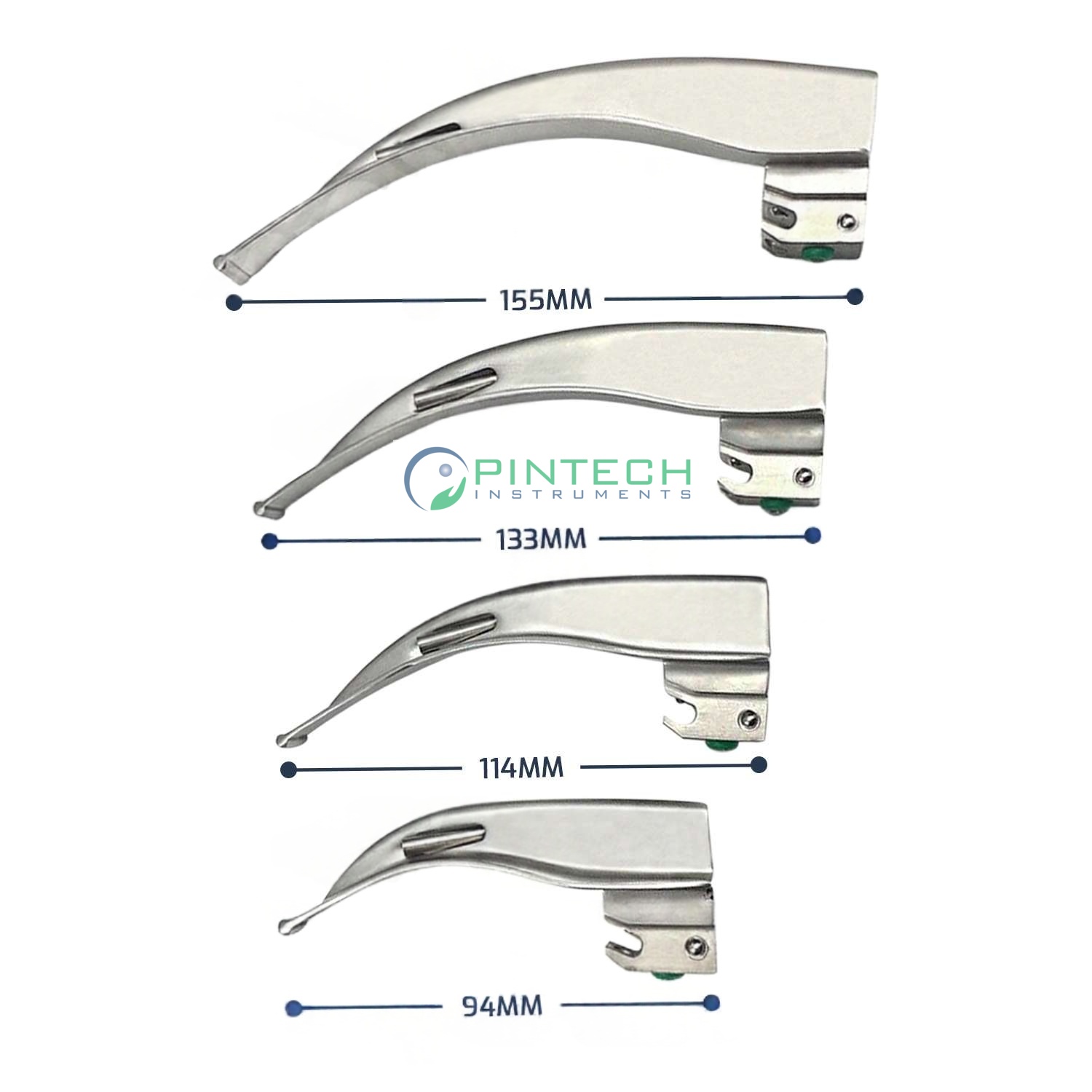 4 Pcs Macintosh Fiber-Optic Laryngoscope Blades #1-#4 - Airway Intubation Instrument Art No PTI-LAR-170 — Surgical Instruments detail view