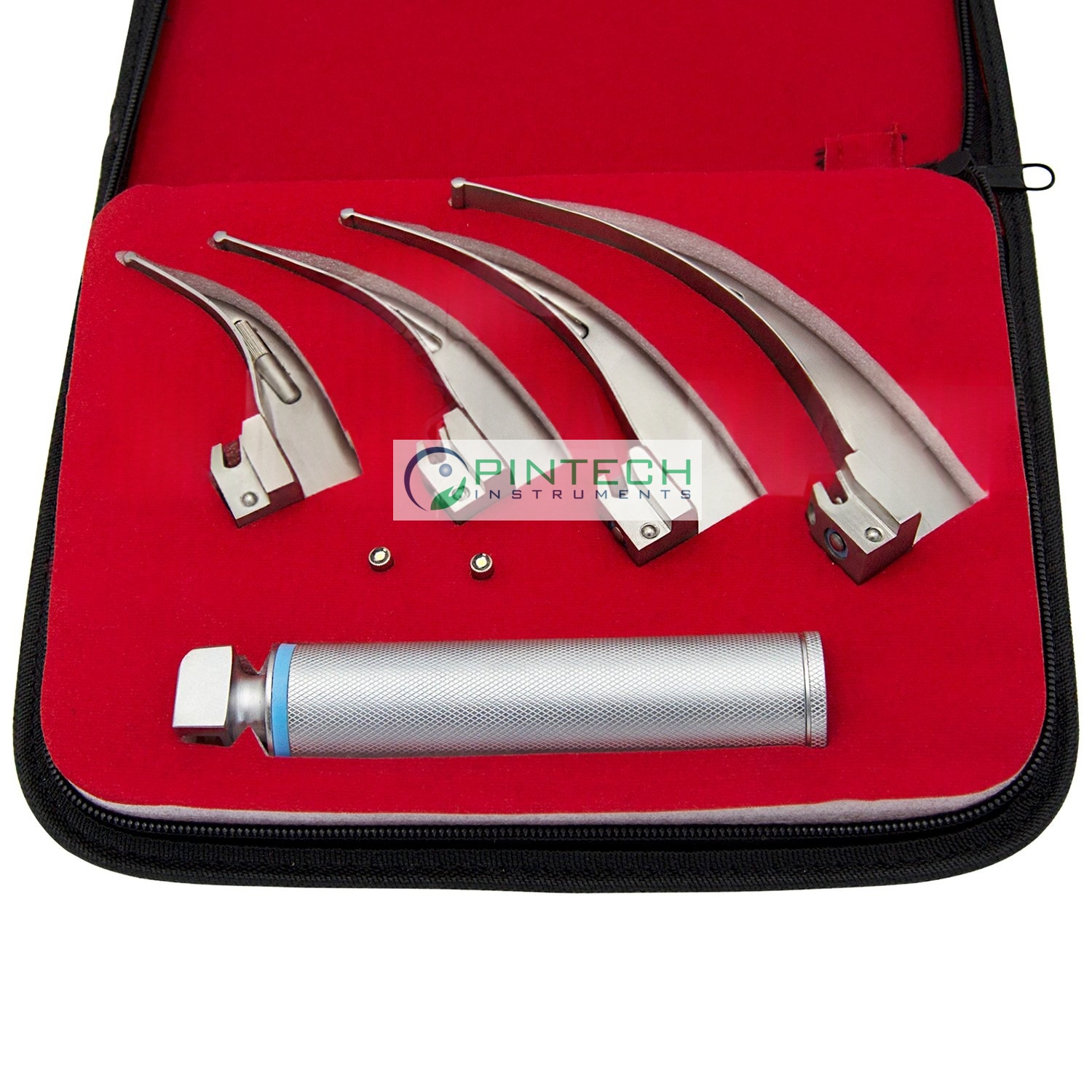 5 Pcs Macintosh Fiber-Optic Laryngoscope Set with Carrying Case - Anesthesia Airway Kit Art No PTI-LAR-167 — Surgical Instruments detail view