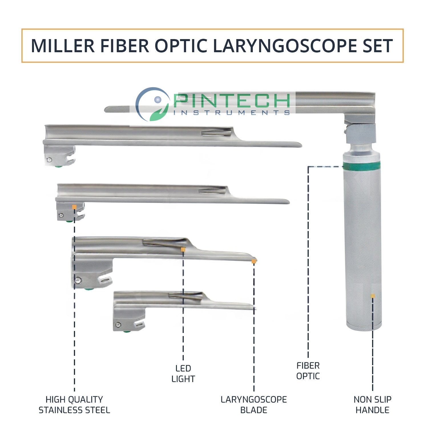 Miller Fiber-Optic Laryngoscope Blade #4 - Airway Intubation Instrument Art No PTI-LAR-136 — Surgical Instruments detail view