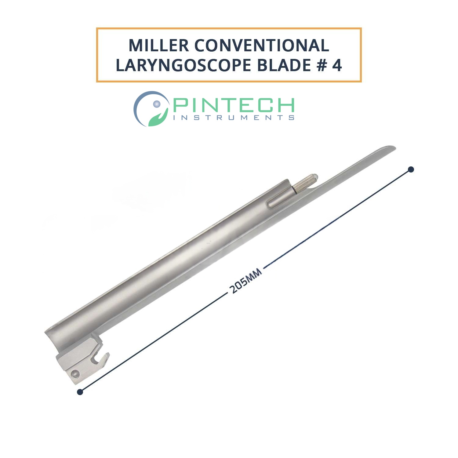 Miller Conventional Blade #4 with Medium Laryngoscope Handle - Airway Intubation Instrument Art No PTI-LAR-131 — Surgical Instruments detail view
