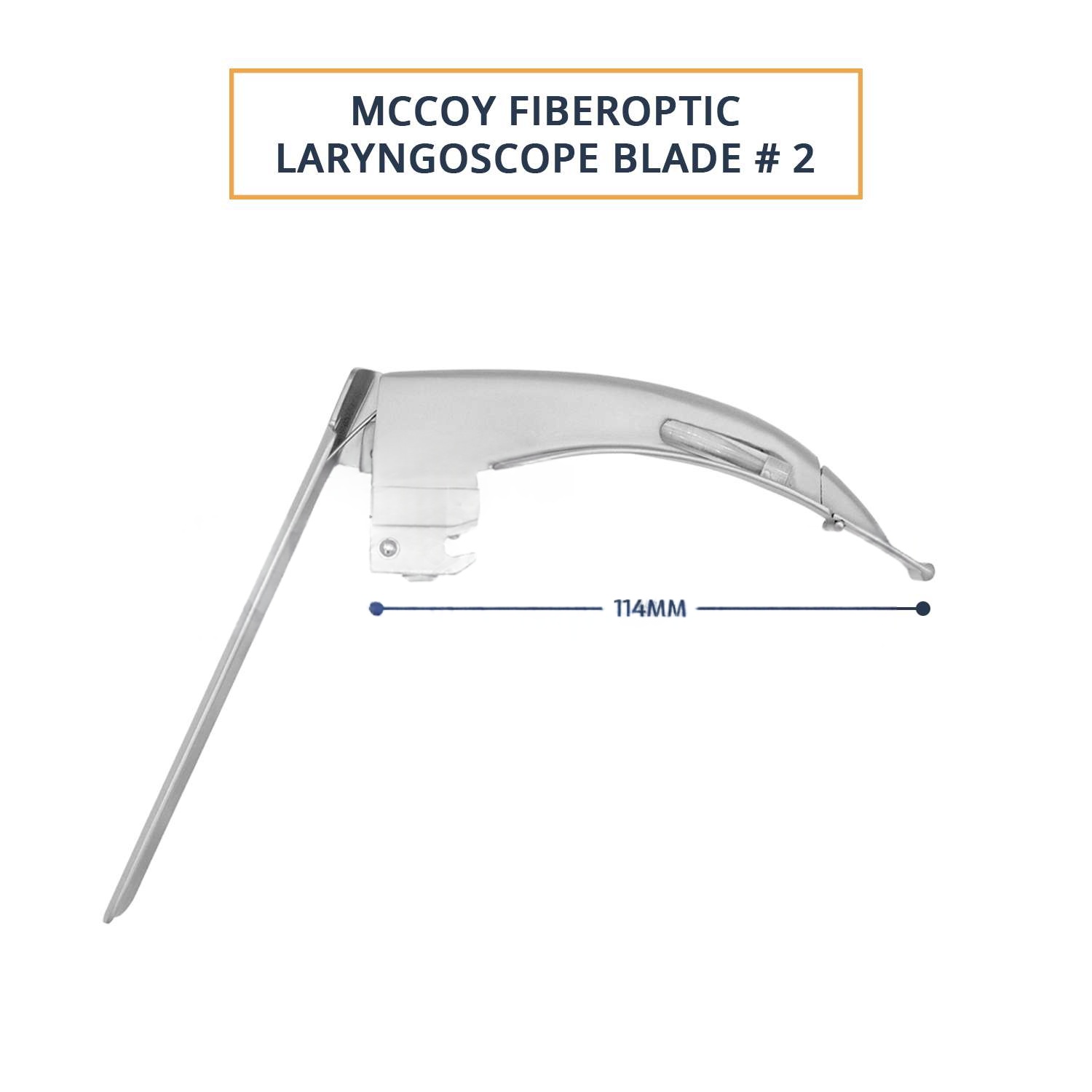 McCoy Fiber-Optic Laryngoscope Blade #2 with Medium Handle - Airway Intubation Instrument Art No PTI-LAR-107 — Surgical Instruments detail view