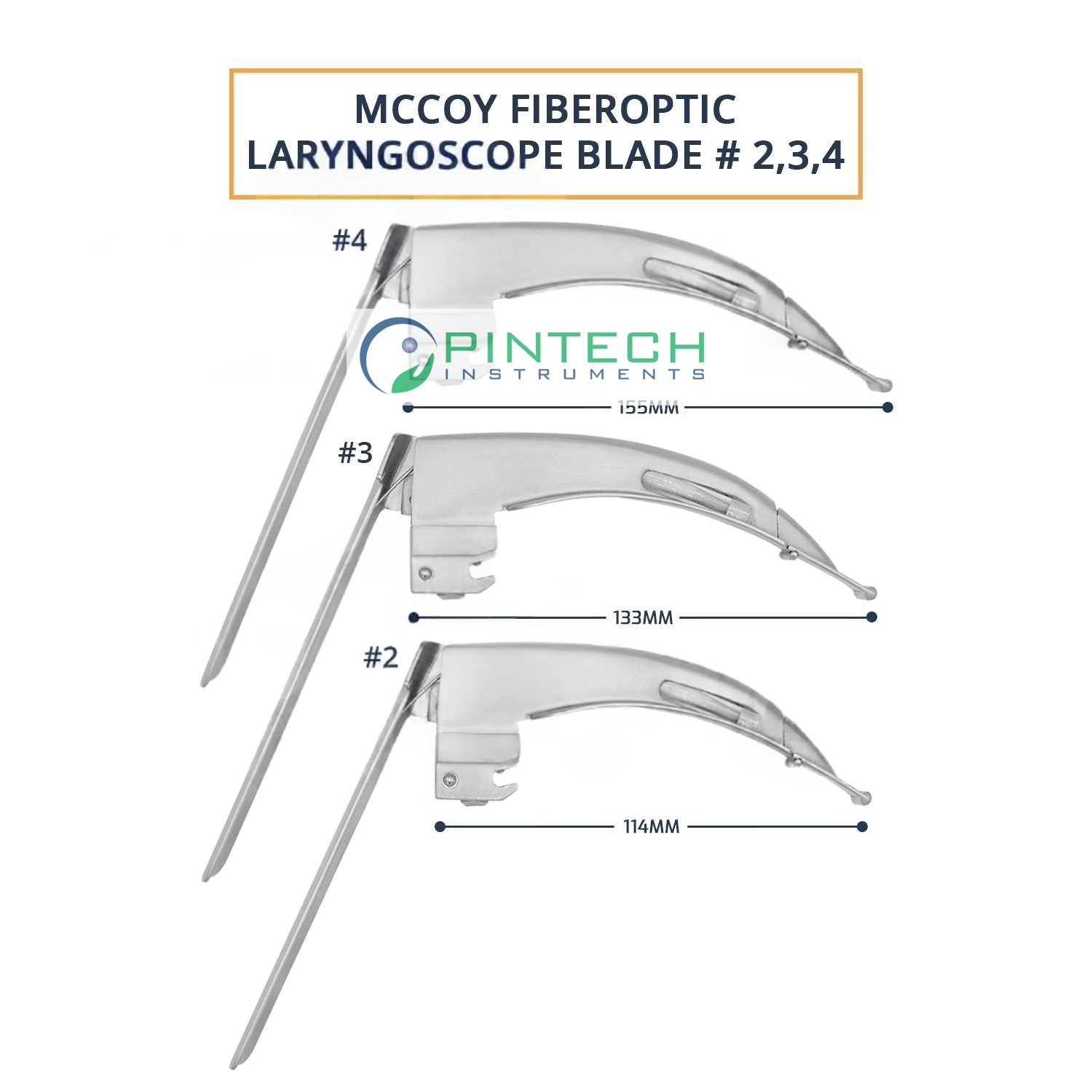 McCoy Fiber-Optic Flex-Tip Laryngoscope Blade #4 - Airway Intubation Instrument Art No PTI-LAR-109 — Surgical Instruments detail view