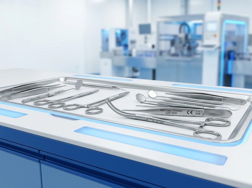 Laser marked MDR Class Ir compliant surgical and dental instruments featuring 1:10 scale OEM logos